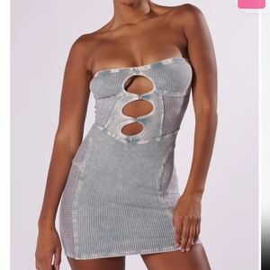 AKIRA Strapless Cut-Out Mini Dress in Gray